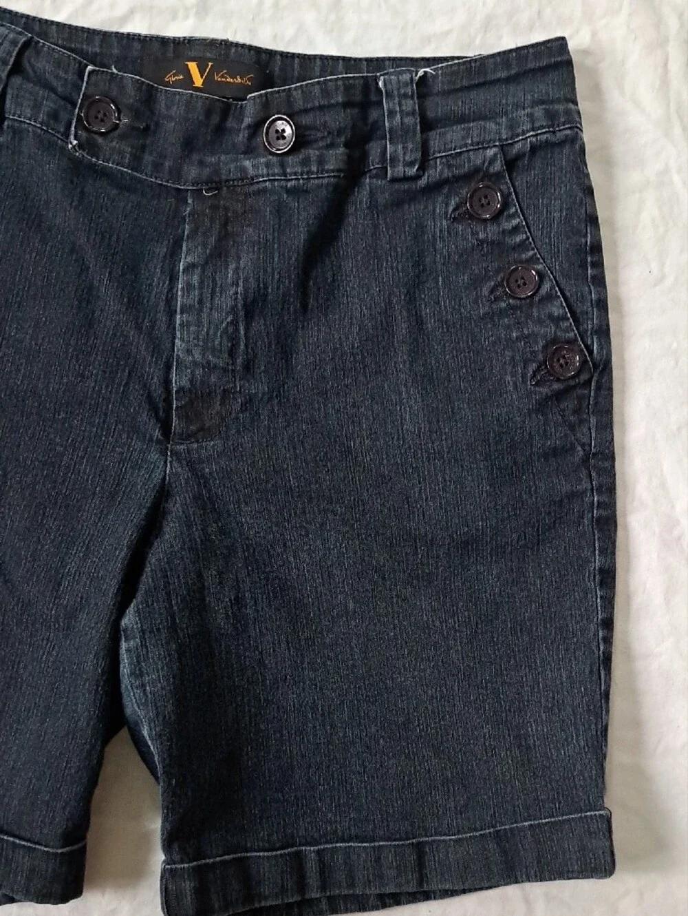 Indigo Dark Wash Button-Accent Denim Bermuda Shorts Chic Preppy Utility Size 12